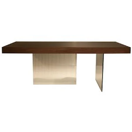 Rectangular Wooden Top Dining Table with Glass Panel Legs